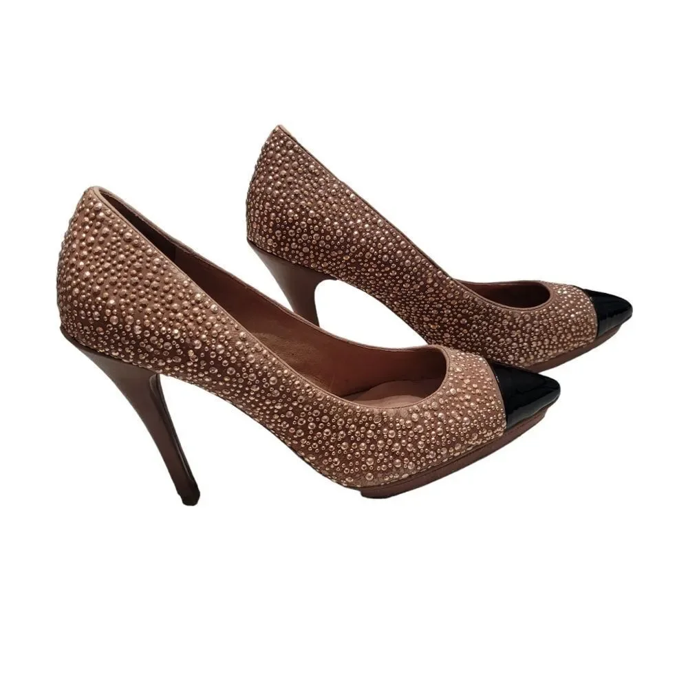 Jeffrey Campbell studded jewel heels nude black pointed toe 4 inch size‎ 9